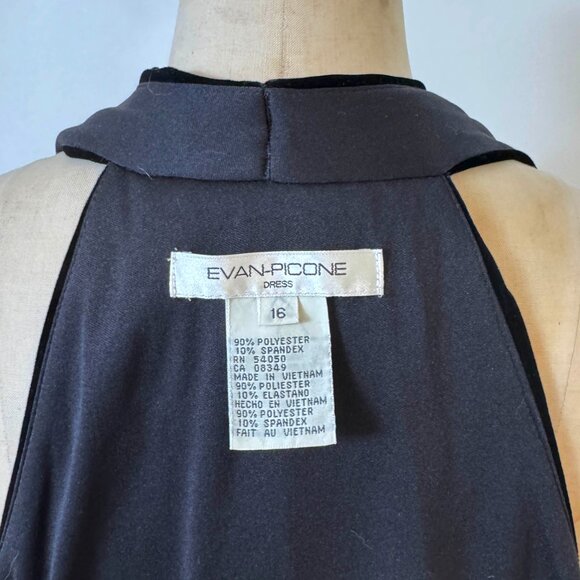 Evan Picone Black Velvet Cocktail Dress V Neck Halter Back sz 16 - Picture 9 of 12